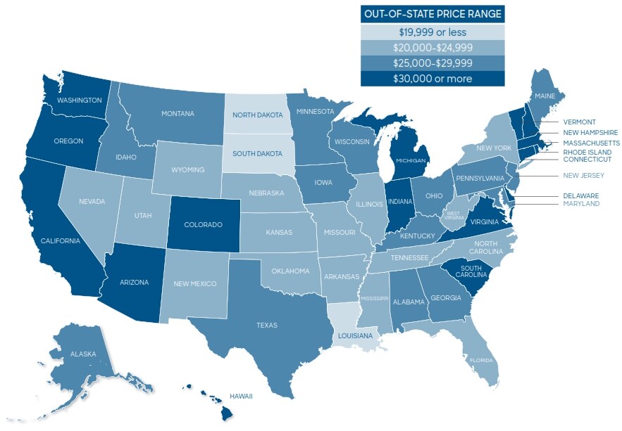 US Tuition Cost Map