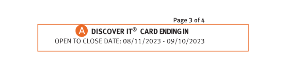 Account information section of a Discover<sup>®</sup> credit card statement, including a partial account number.