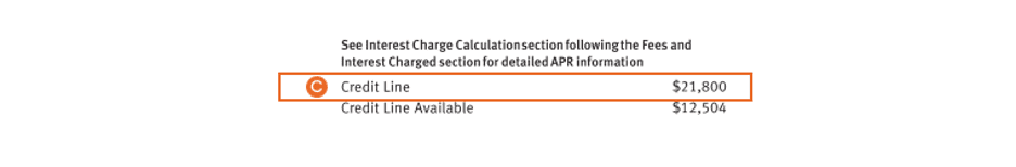 Example showing the credit line information on a Discover<sup>®</sup> credit card statement.