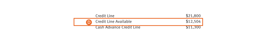 Example highlighting the credit line available section of a Discover<sup>®</sup> credit card statement.