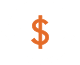 White and orange icon depicting two arrows encircling a dollar sign