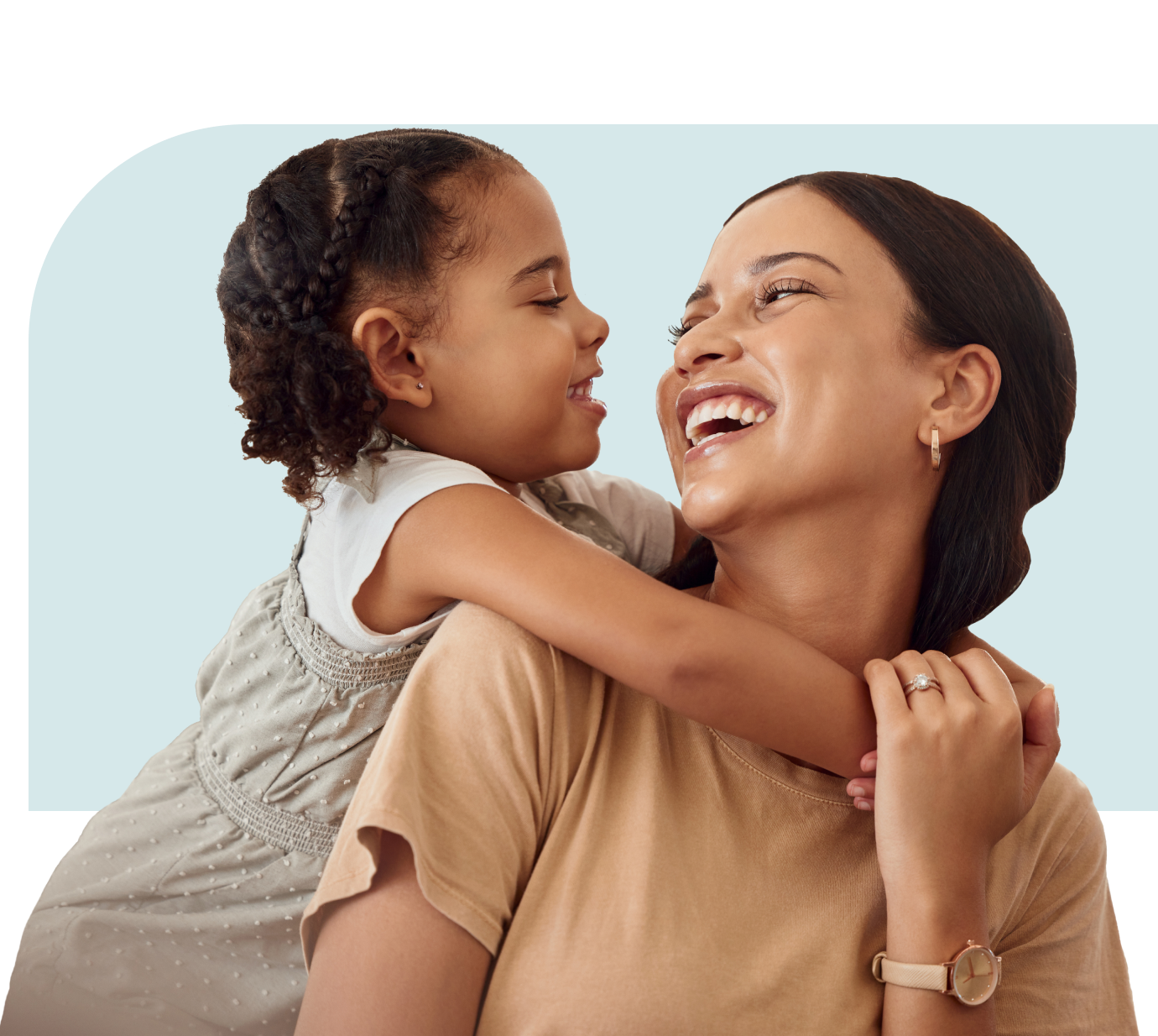 Mother and child smiling.