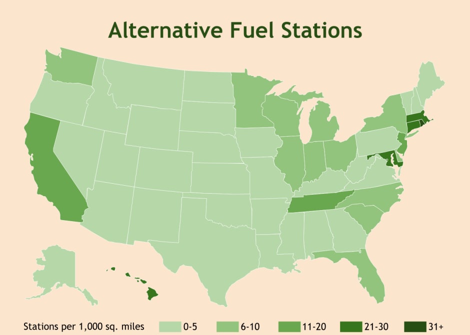 Map of alternative fuel stations by state