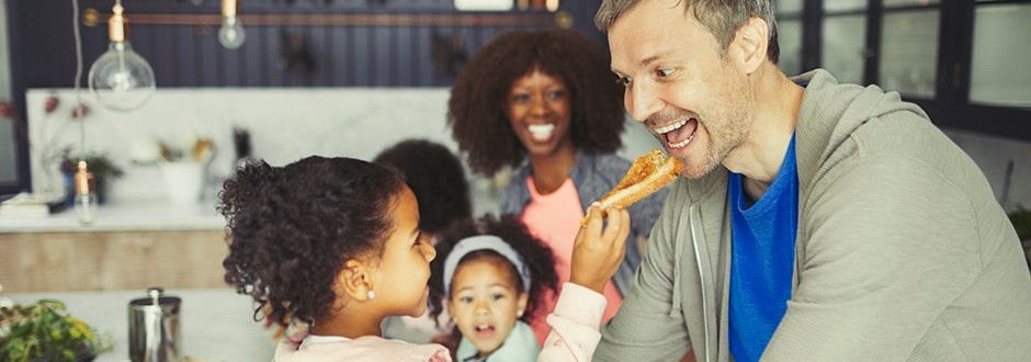 Parents that found out a home equity loan can be used for home improvements and are celebrating with their kids.