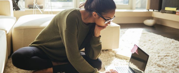 Young woman reviewing her retirement savings