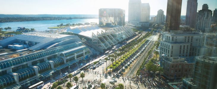 An aerial view of the San Diego Convention Center. 