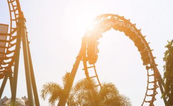 Close-up of a looping roller coaster.