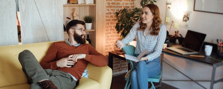 A young couple discusses plans for a birthday party.