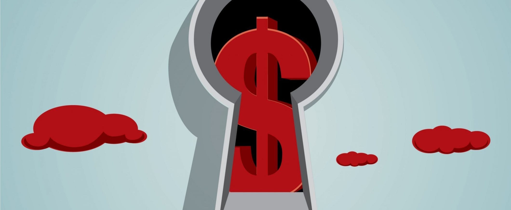 Illustration of a keyhole with a red dollar sign visible through it.